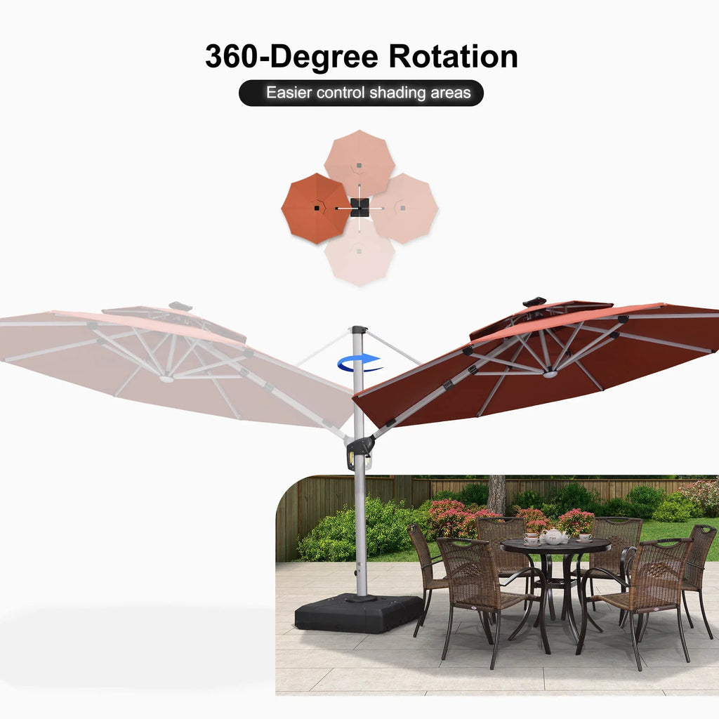 PURPLE LEAF Round Cantilever Umbrella with Base, Outdoor Umbrellas with Lights