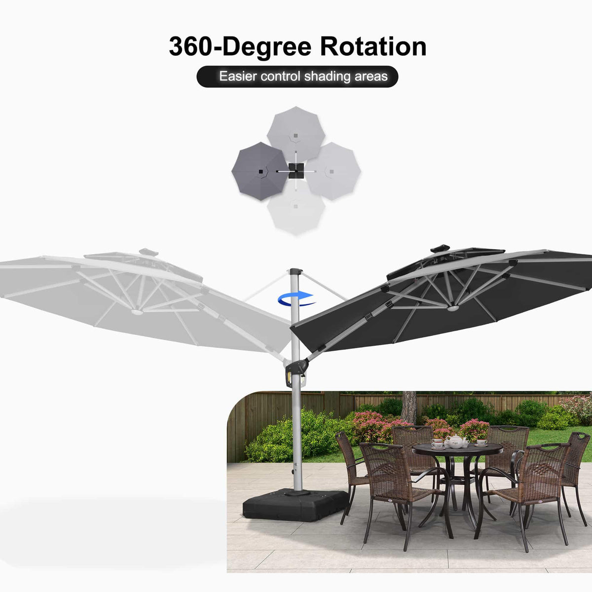 PURPLE LEAF Round Cantilever Umbrella with Base, Outdoor Umbrellas with Lights