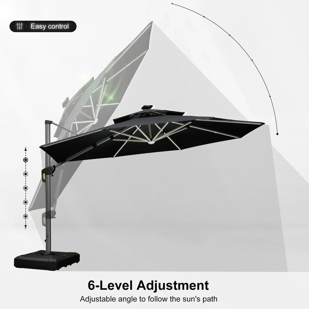 PURPLE LEAF Round Cantilever Umbrella with Base, Outdoor Umbrellas with Lights