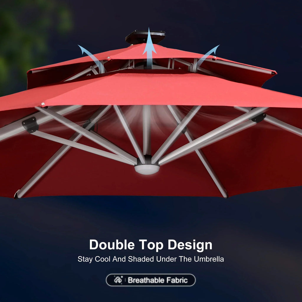 PURPLE LEAF Round Cantilever Umbrella with Base, Outdoor Umbrellas with Lights