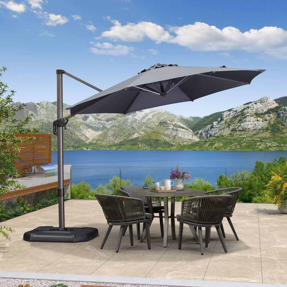 PURPLE LEAF Affordable Outdoor Umbrella with Base, Round Cantilever Umbrella for Garden