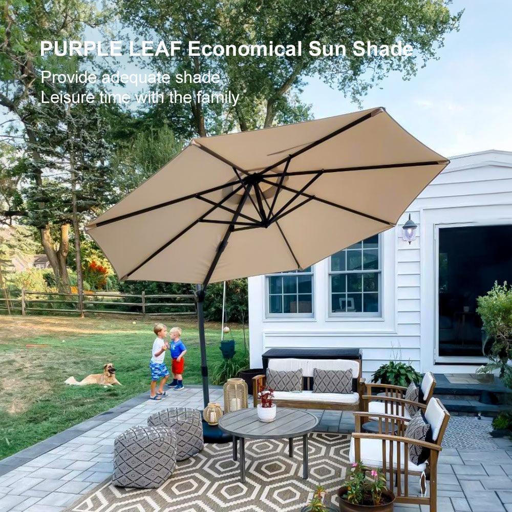 PURPLE LEAF Affordable Outdoor Umbrella with Base, Round Cantilever Umbrella for Garden
