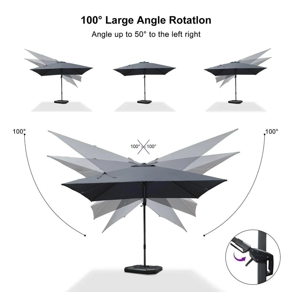 PURPLE LEAF – Parasol de terrasse déporté 10ft avec éclairage LED, rotation 360° et inclinaison