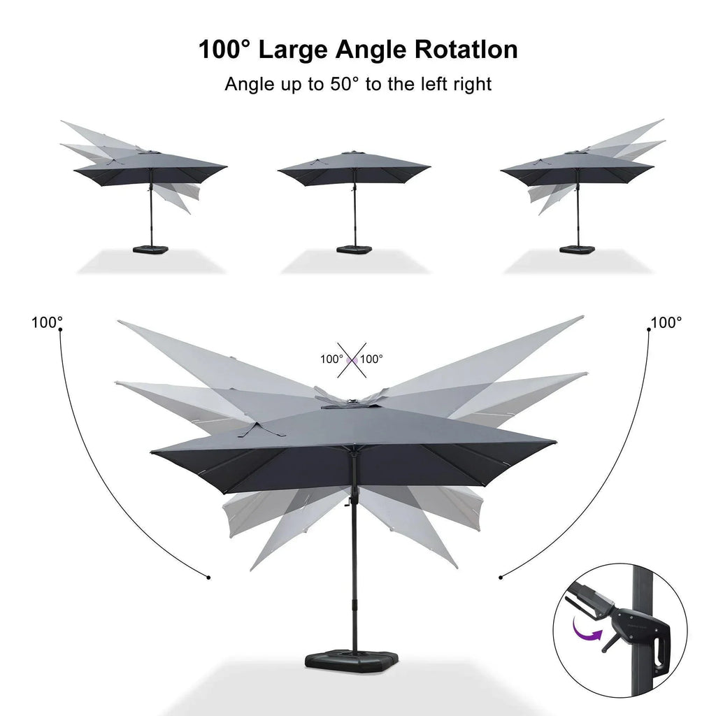 PURPLE LEAF – Parasol de terrasse déporté 10ft avec éclairage LED, rotation 360° et inclinaison