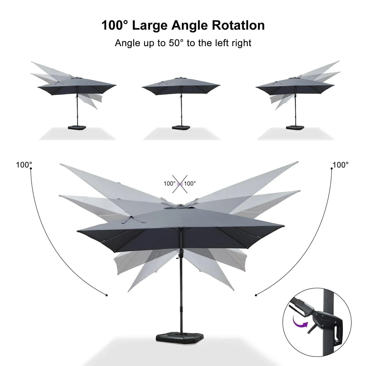 PURPLE LEAF – Parasol de terrasse déporté 10ft avec éclairage LED, rotation 360° et inclinaison