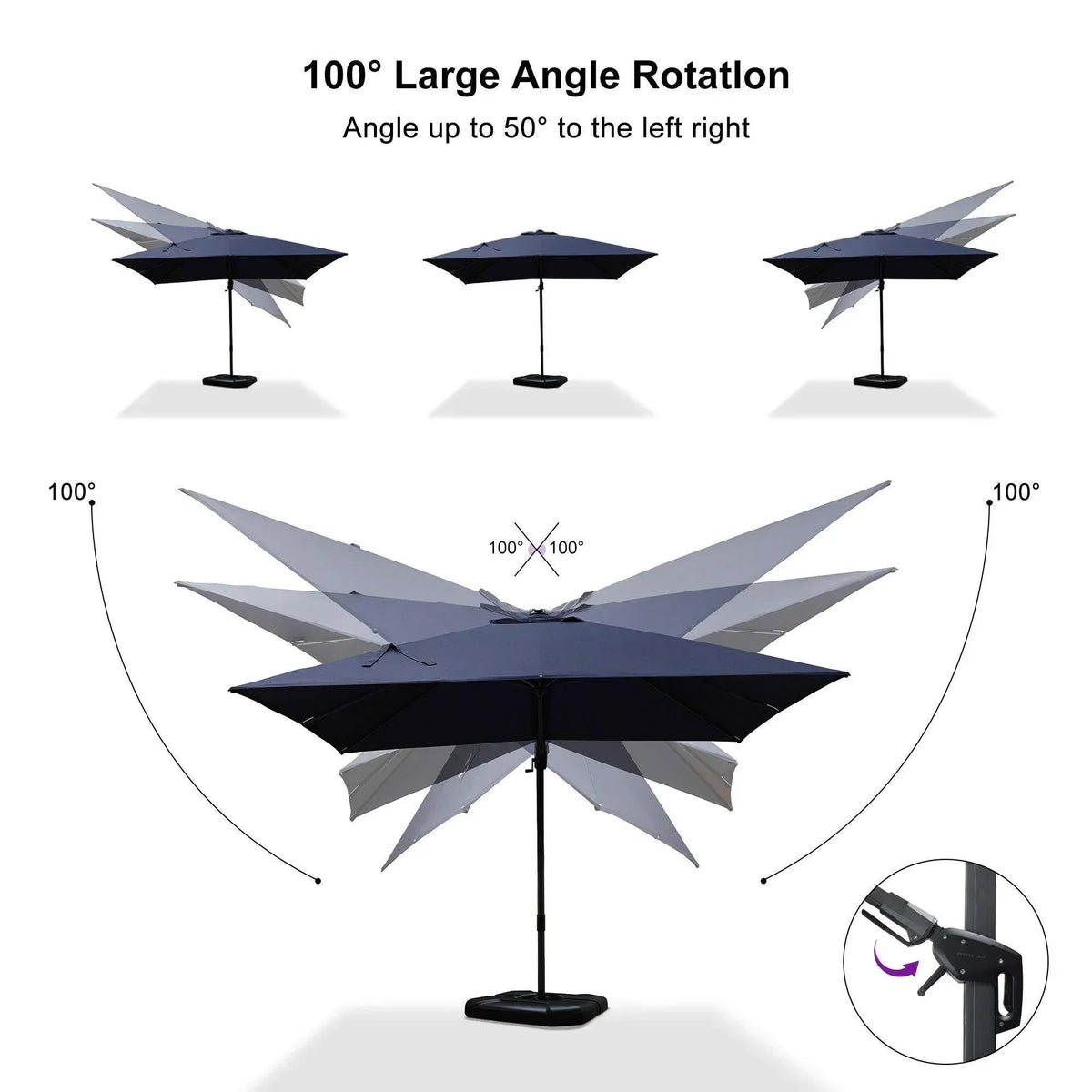 PURPLE LEAF – Parasol de terrasse déporté 10ft avec éclairage LED, rotation 360° et inclinaison