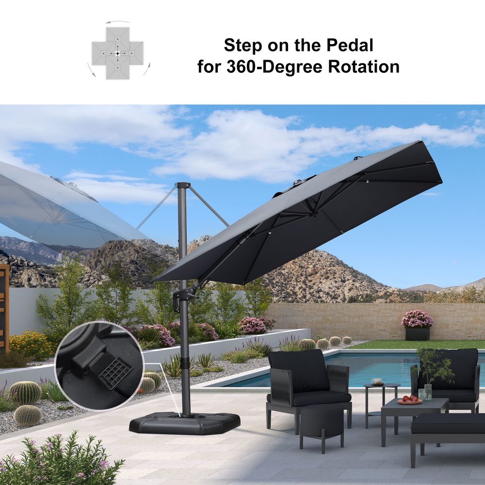 PURPLE LEAF Lateral Tilt Patio Umbrella with Base, 360° Swivel Cantilever Umbrella with Stand