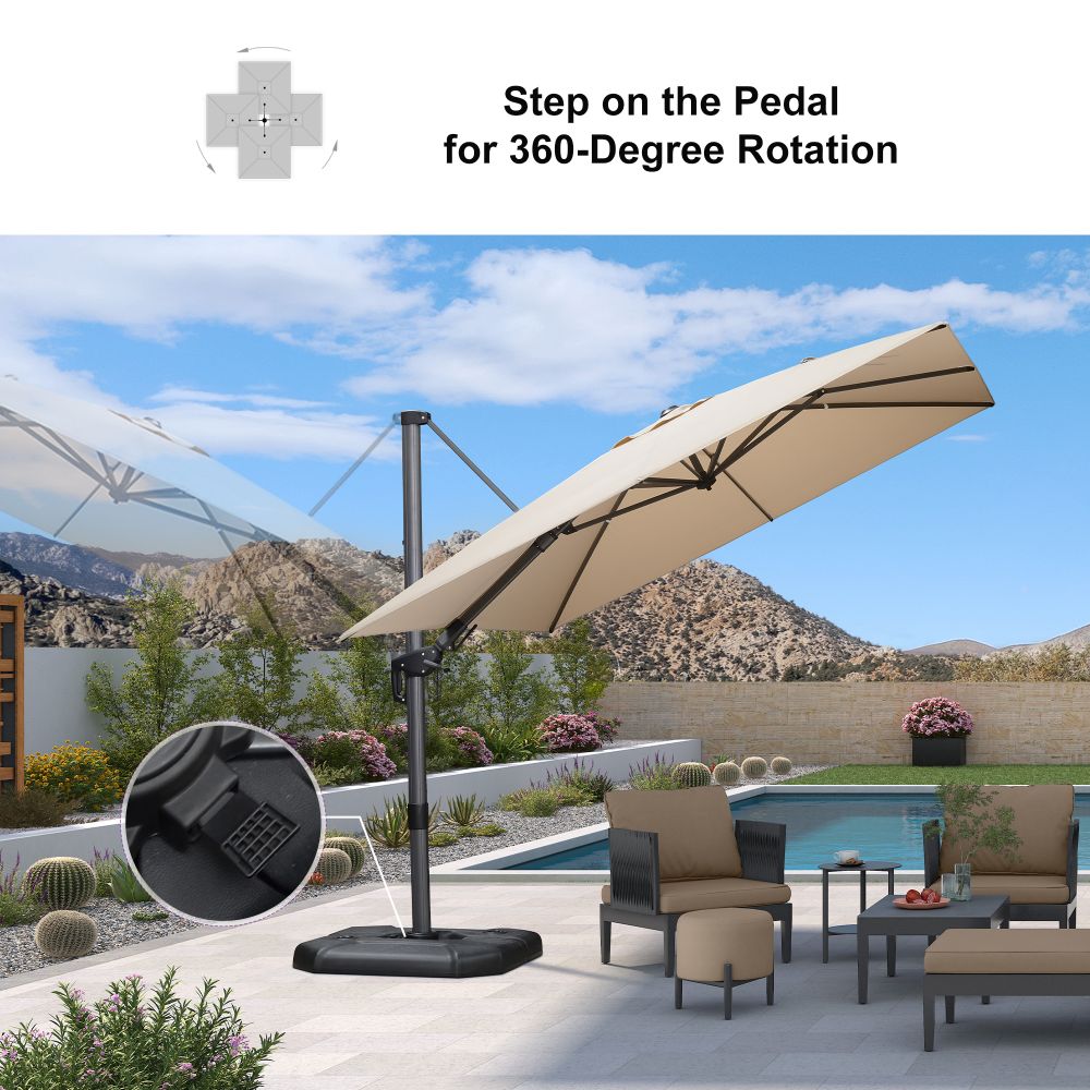 PURPLE LEAF Lateral Tilt Patio Umbrella with Base, 360° Swivel Cantilever Umbrella with Stand