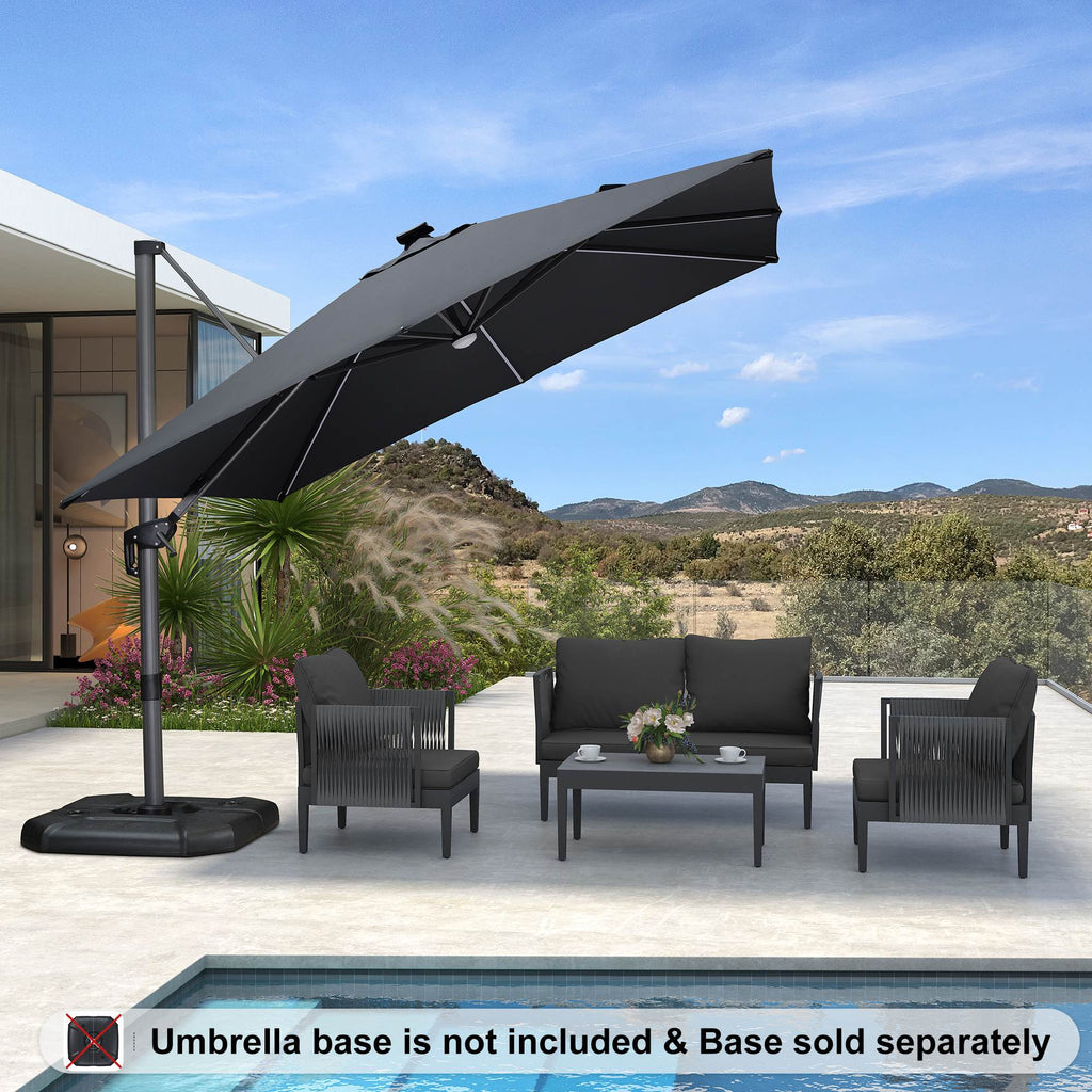 PURPLE LEAF – Parasol de terrasse déporté 10ft avec éclairage LED, rotation 360° et inclinaison