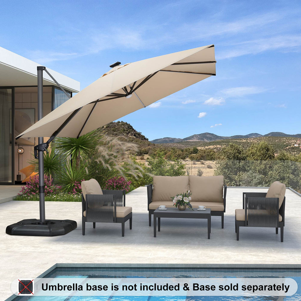 PURPLE LEAF – Parasol de terrasse déporté 10ft avec éclairage LED, rotation 360° et inclinaison