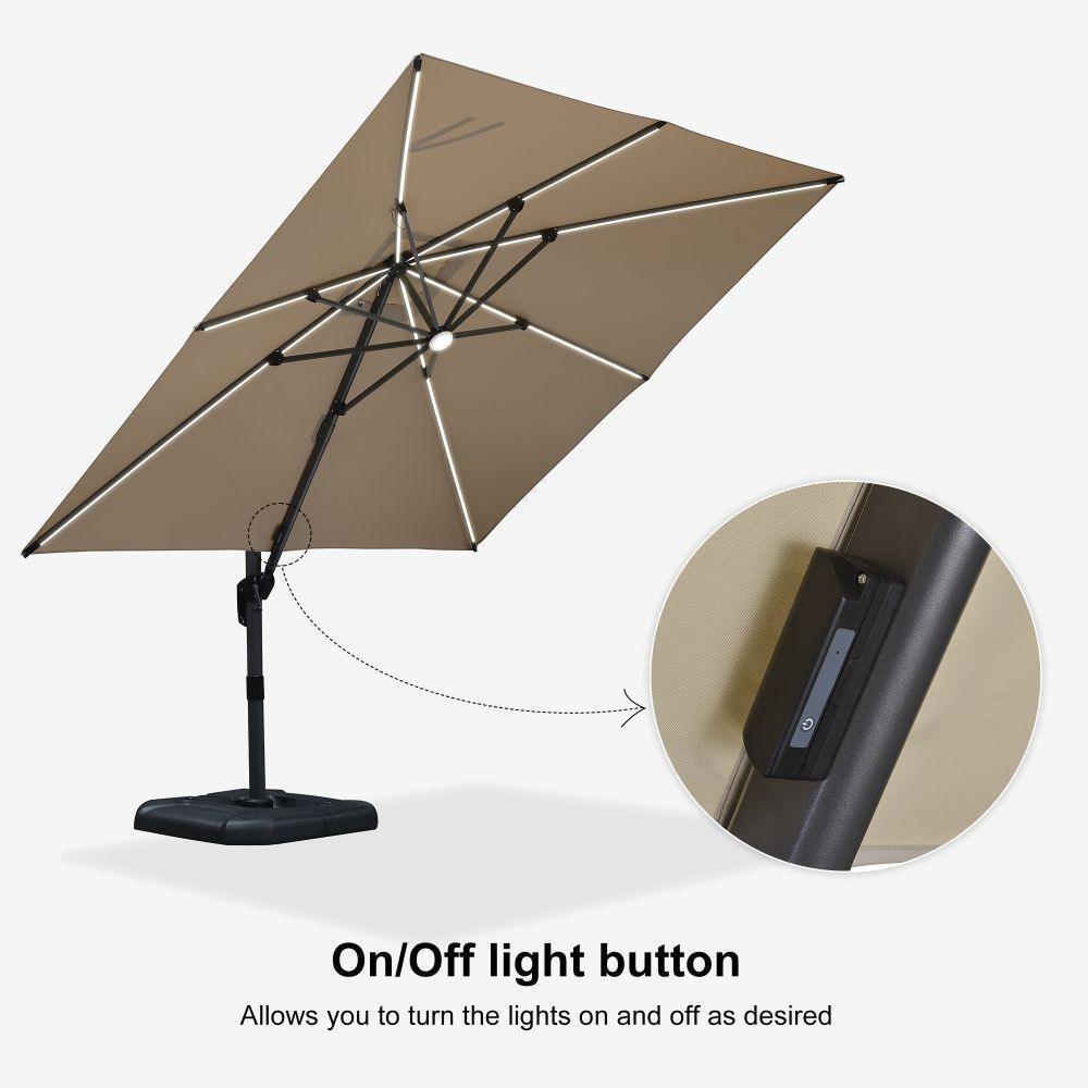 PURPLE LEAF – Parasol de terrasse déporté 10ft avec éclairage LED, rotation 360° et inclinaison