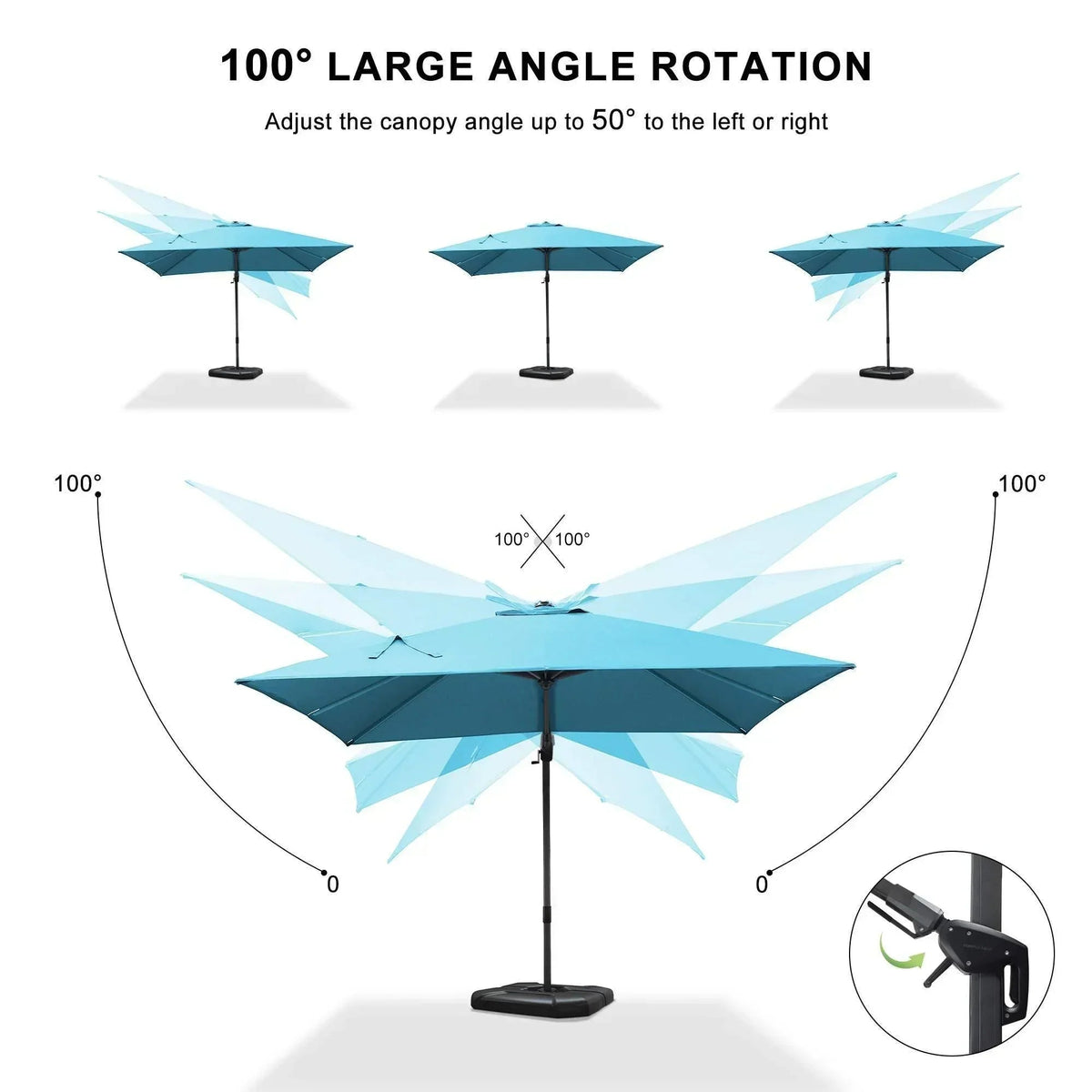 PURPLE LEAF – Parasol de terrasse déporté 10ft avec éclairage LED, rotation 360° et inclinaison