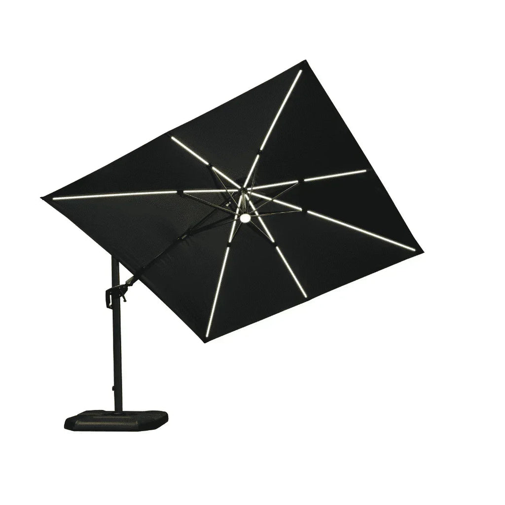 PURPLE LEAF – Parasol de terrasse déporté 10ft avec éclairage LED, rotation 360° et inclinaison