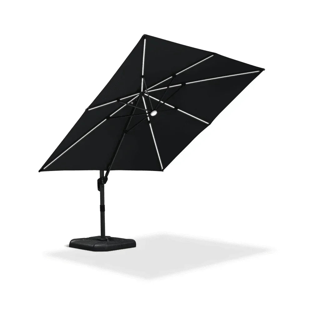 PURPLE LEAF – Parasol de terrasse déporté 10ft avec éclairage LED, rotation 360° et inclinaison