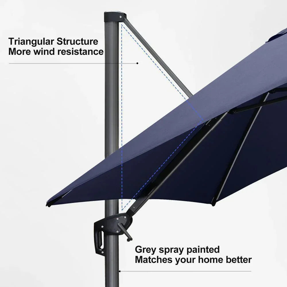 PURPLE LEAF – Parasol de terrasse déporté 10ft avec éclairage LED, rotation 360° et inclinaison
