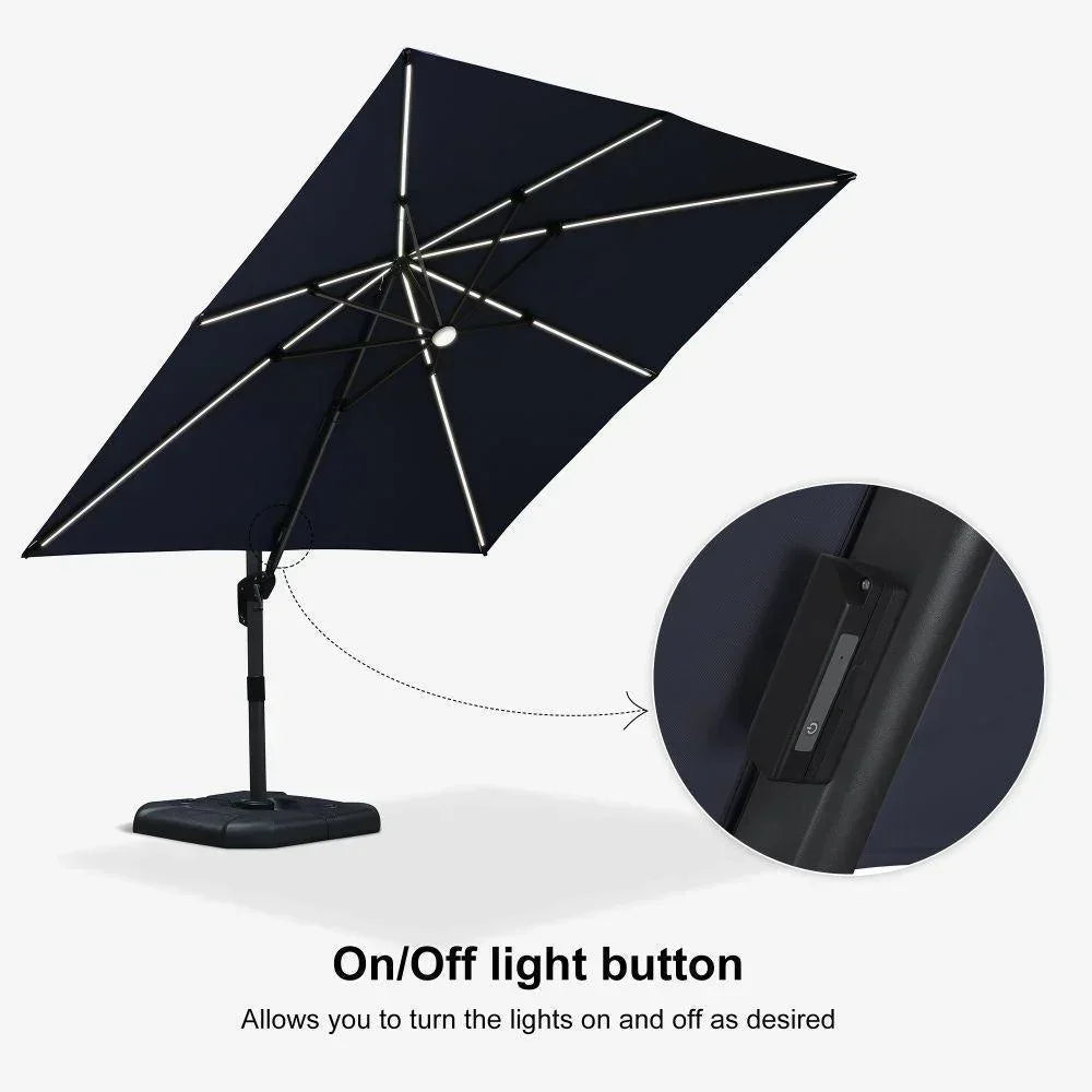 PURPLE LEAF – Parasol de terrasse déporté 10ft avec éclairage LED, rotation 360° et inclinaison