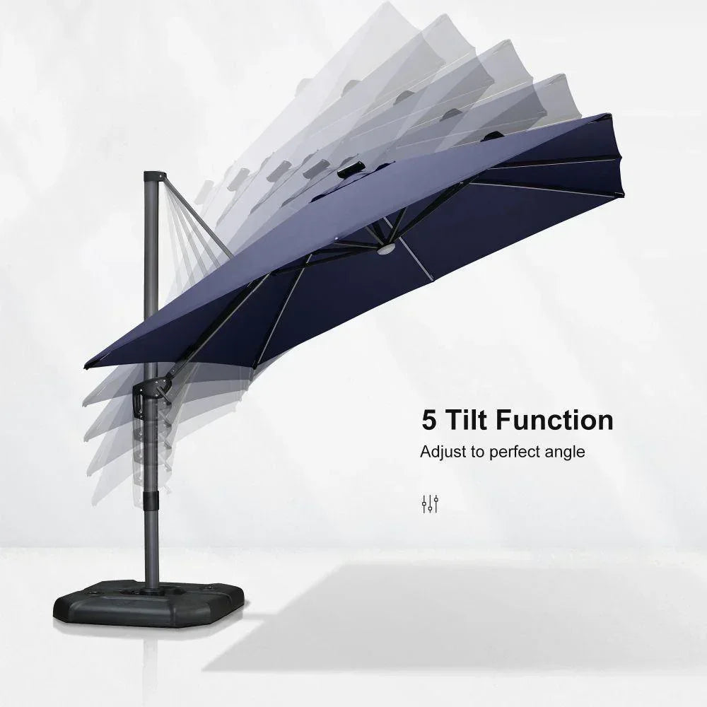 PURPLE LEAF – Parasol de terrasse déporté 10ft avec éclairage LED, rotation 360° et inclinaison