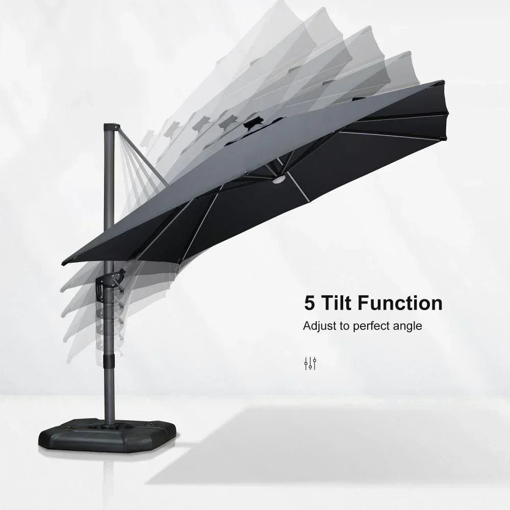 PURPLE LEAF – Parasol de terrasse déporté 10ft avec éclairage LED, rotation 360° et inclinaison