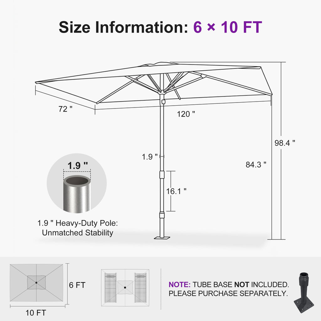 PURPLE LEAF Semi-Auto Extra Large Patio Umbrella Premium Commercial Market Umbrella for Garden, Café and Hotel