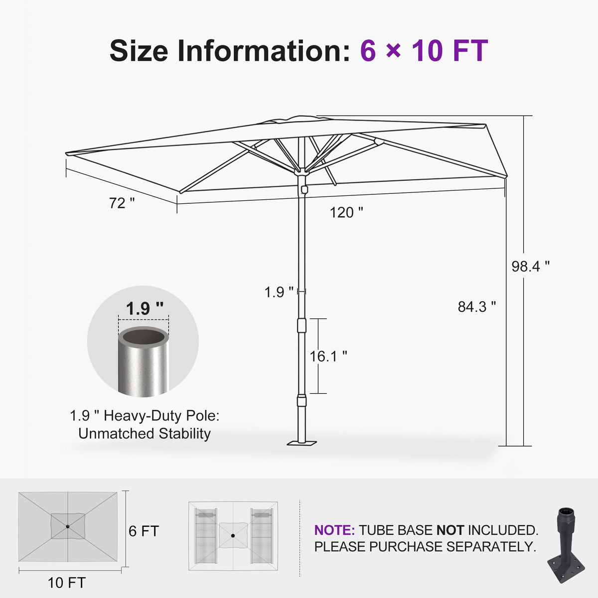 PURPLE LEAF Semi-Auto Extra Large Patio Umbrella Premium Commercial Market Umbrella for Garden, Café and Hotel