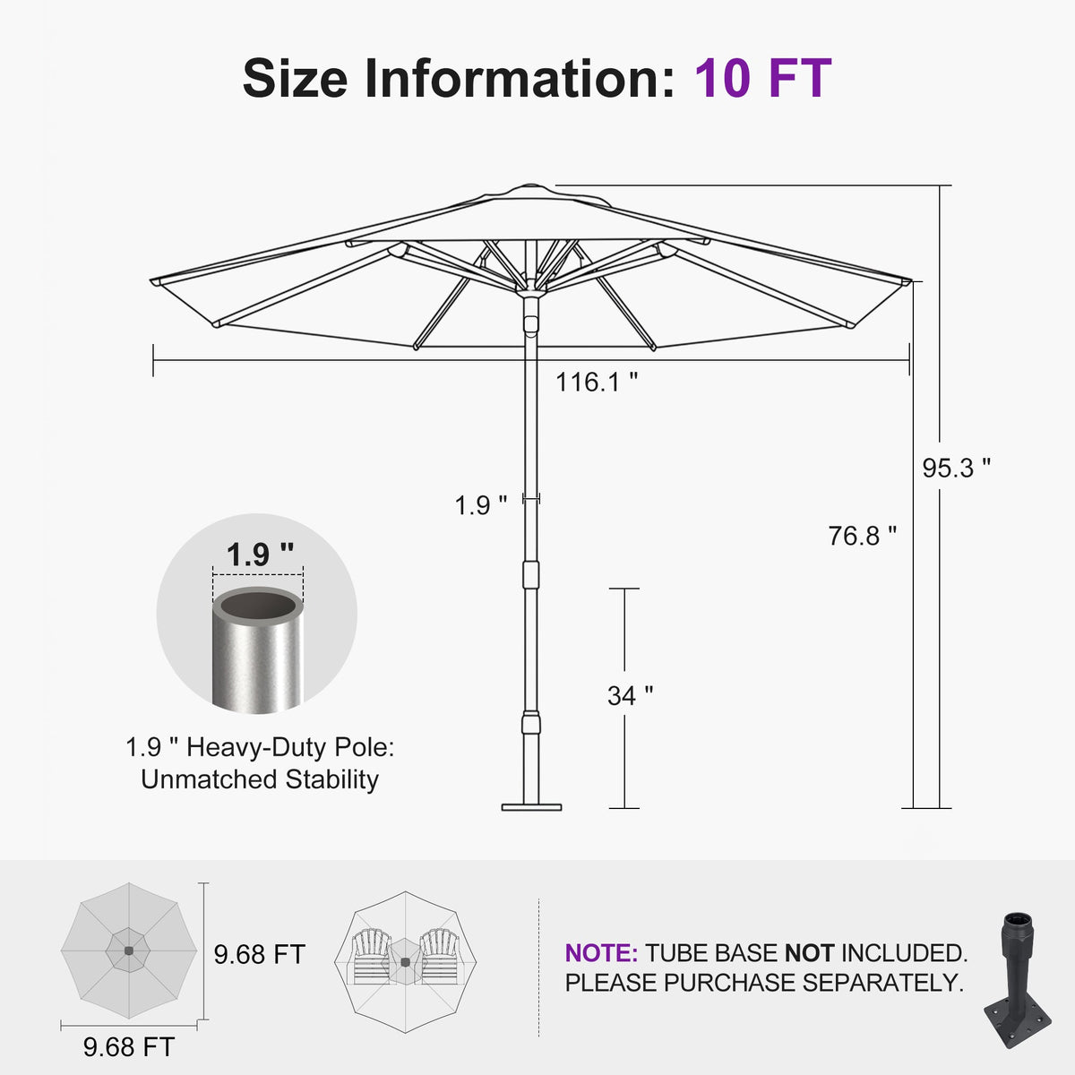 PURPLE LEAF Semi-Auto Extra Large Patio Umbrella Premium Commercial Market Umbrella for Garden, Café and Hotel