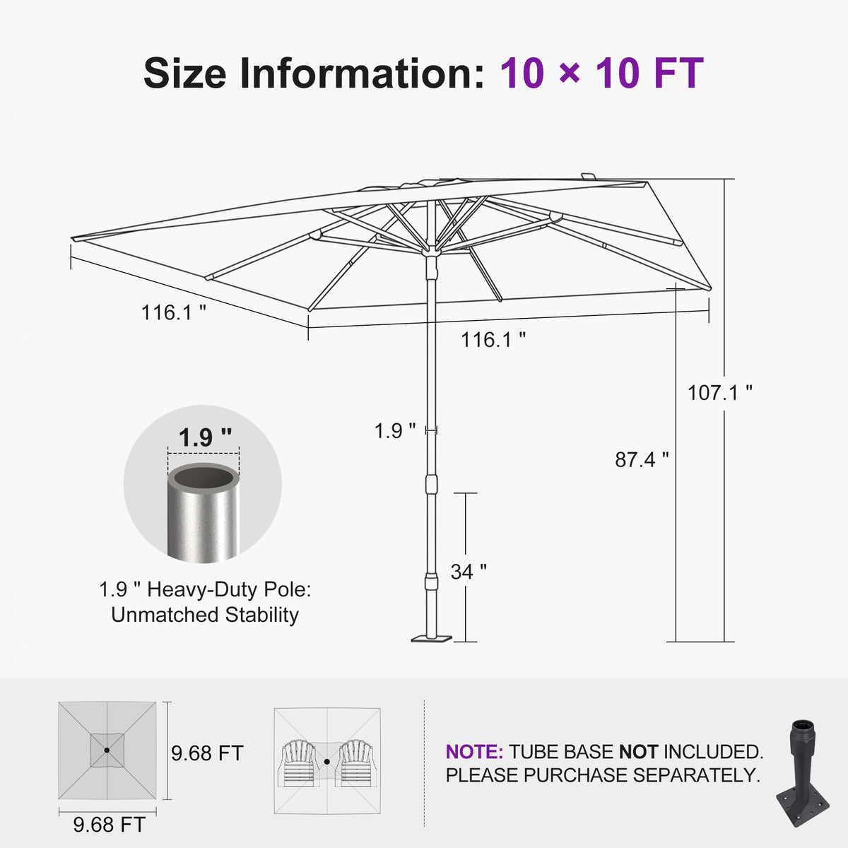 PURPLE LEAF Semi-Auto Extra Large Patio Umbrella Premium Commercial Market Umbrella for Garden, Café and Hotel