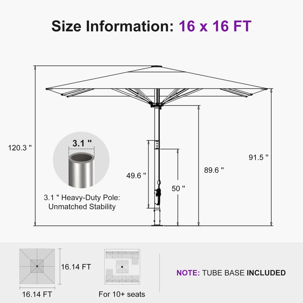 PURPLE LEAF Semi-Auto Extra Large Patio Umbrella Premium Commercial Market Umbrella for Garden, Café and Hotel