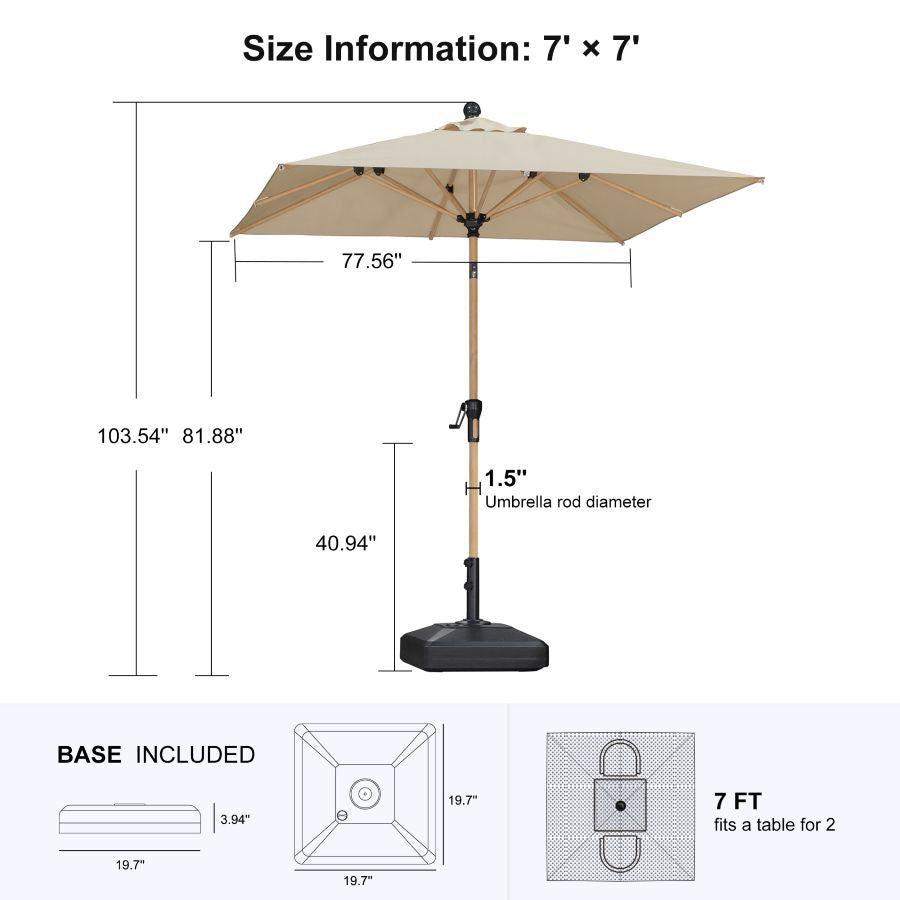 PURPLE LEAF Wood Pattern Tilting Patio Table Umbrella with Base, Outdoor Market Umbrella