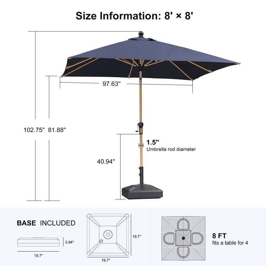 PURPLE LEAF Wood Pattern Tilting Patio Table Umbrella with Base, Outdoor Market Umbrella