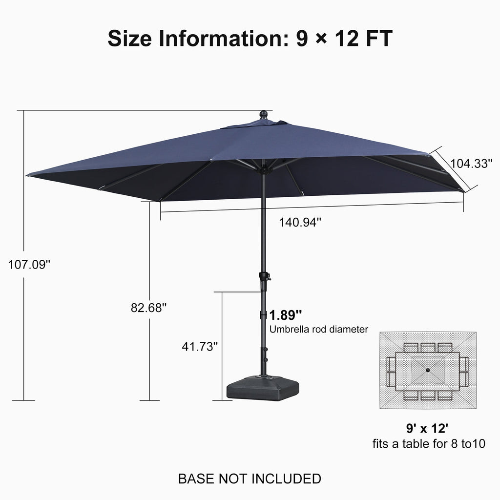 PURPLE LEAF Aluminum Patio Table Umbrella Heavy Duty Market Umbrella with Base