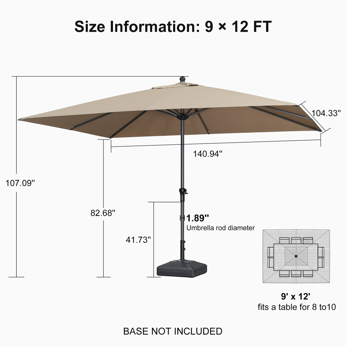 PURPLE LEAF Aluminum Patio Table Umbrella Heavy Duty Market Umbrella with Base