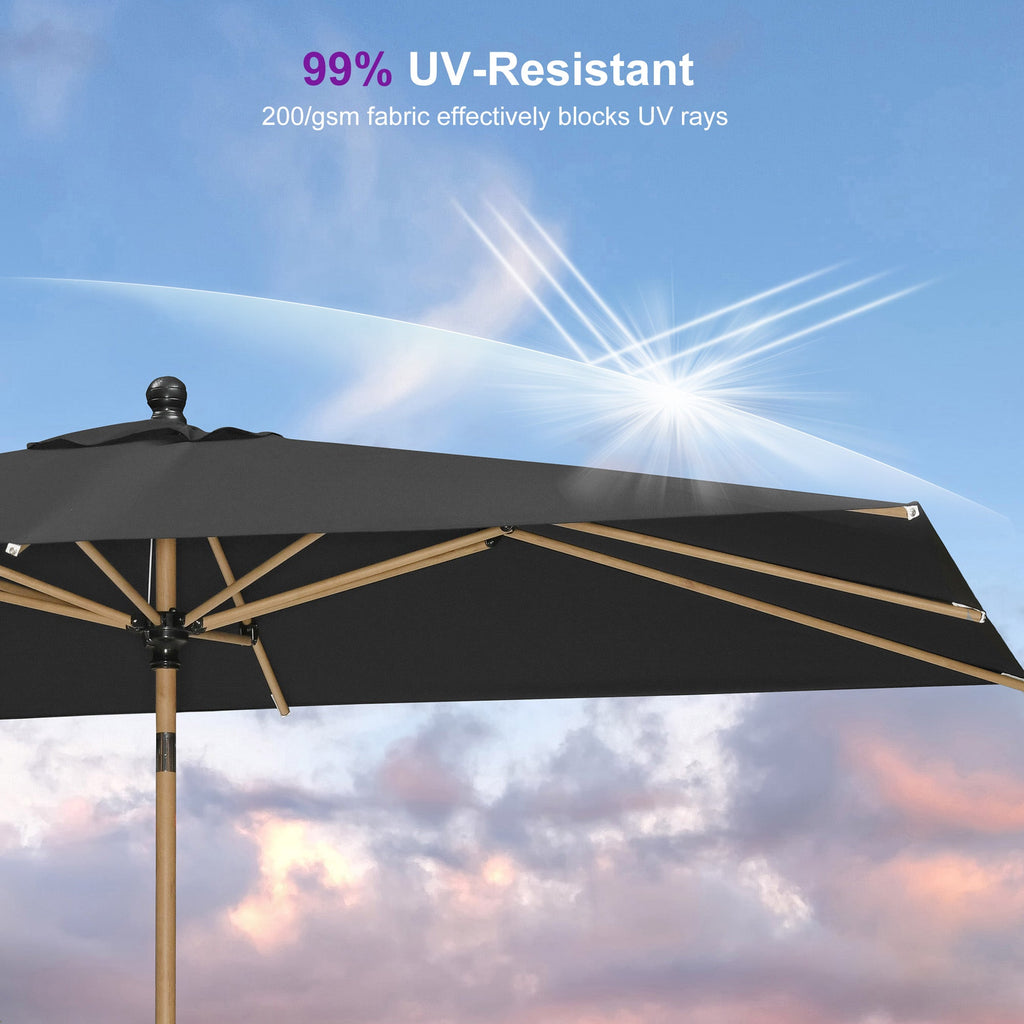 PURPLE LEAF Wood Pattern Tilting Patio Table Umbrella with Base, Outdoor Market Umbrella
