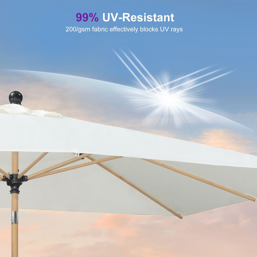 PURPLE LEAF Wood Pattern Tilting Patio Table Umbrella with Base, Outdoor Market Umbrella