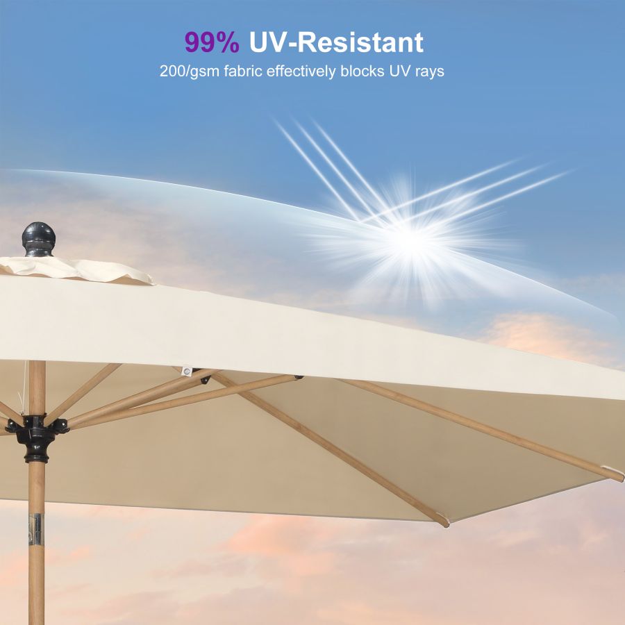 PURPLE LEAF Wood Pattern Tilting Patio Table Umbrella with Base, Outdoor Market Umbrella
