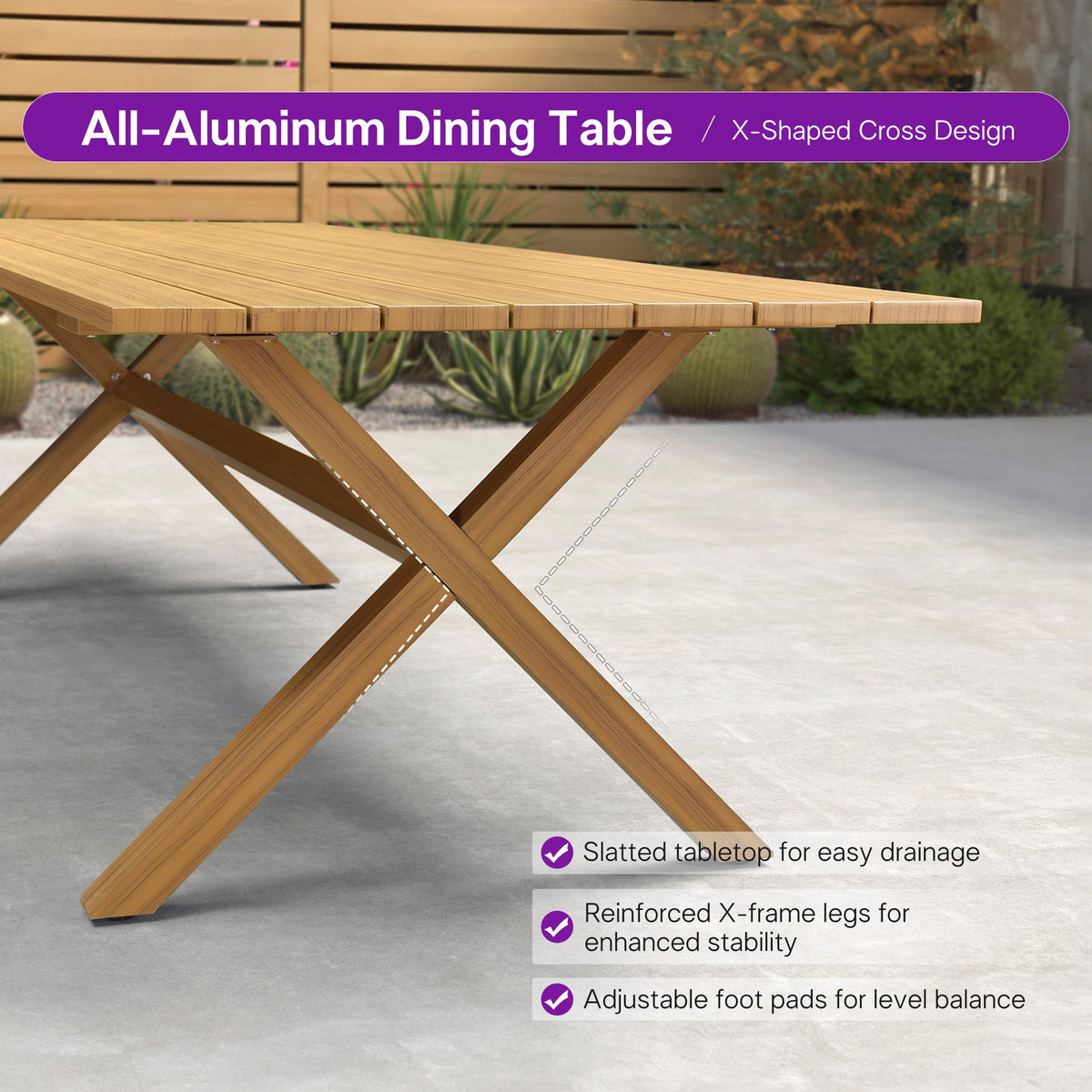 PURPLE LEAF Modern Outdoor Dining Table with 6/8/10 Seats, All-Weather Aluminum Table and Rattan Chairs with Cushions, Champagne