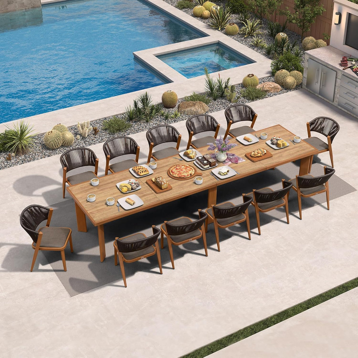 PURPLE LEAF 7 / 9 / 11 pcs Outdoor Dining Set Patio Dining Furniture for Lawn Backyard Deck Brown