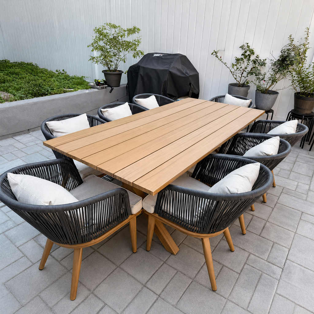 PURPLE LEAF Teak Patio Dining Set with Cushions and Pillow All-Weather Wicker Patio Table Set for Garden, Deck, and Yard