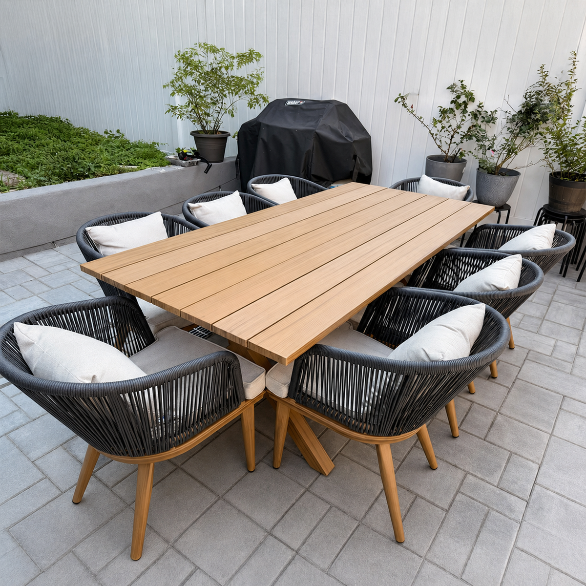 PURPLE LEAF Teak Patio Dining Set with Cushions and Pillow All-Weather Wicker Patio Table Set for Garden, Deck, and Yard