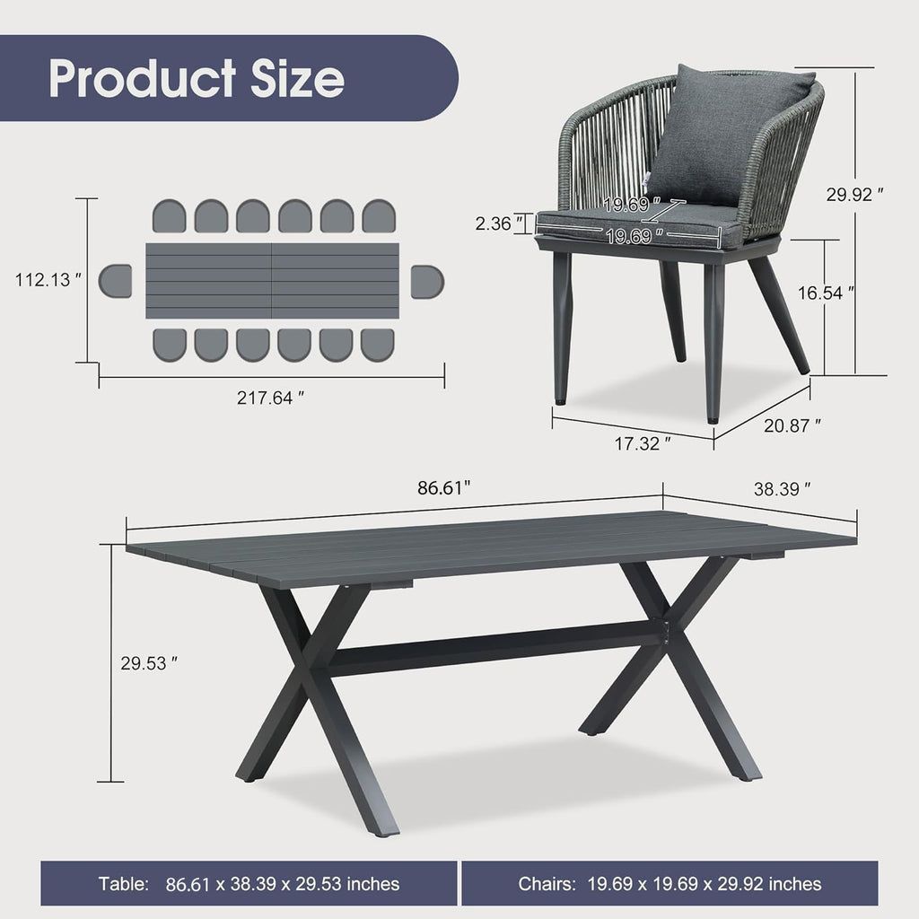 PURPLE LEAF Patio Dining Sets with Aluminum Frame Table & Handwoven Wicker Chairs Grey