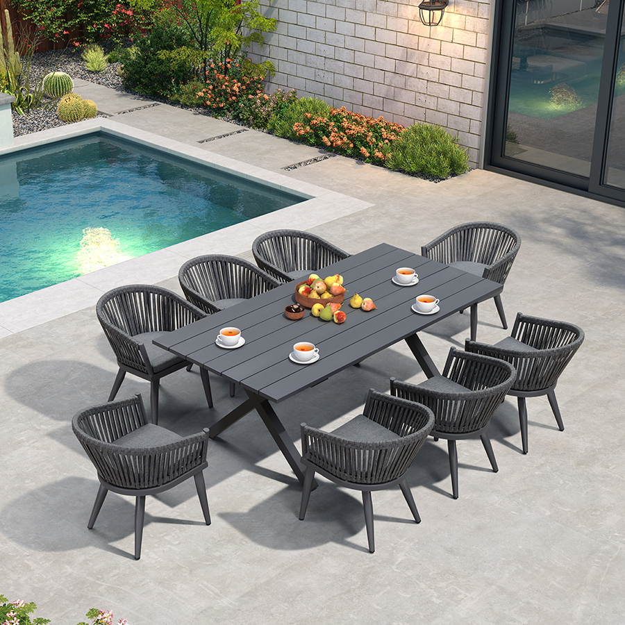 PURPLE LEAF 7/9/11 Pieces Outdoor Dining Set Aluminum Table & Wicker Rattan Chairs Modern Patio Furniture Set for Deck