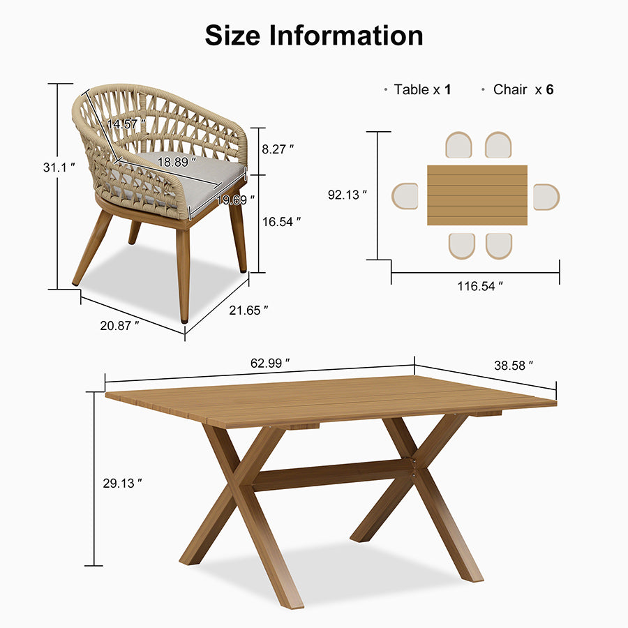 PURPLE LEAF Modern Outdoor Dining Table with 6/8/10 Seats, All-Weather Aluminum Table and Rattan Chairs with Cushions, Champagne