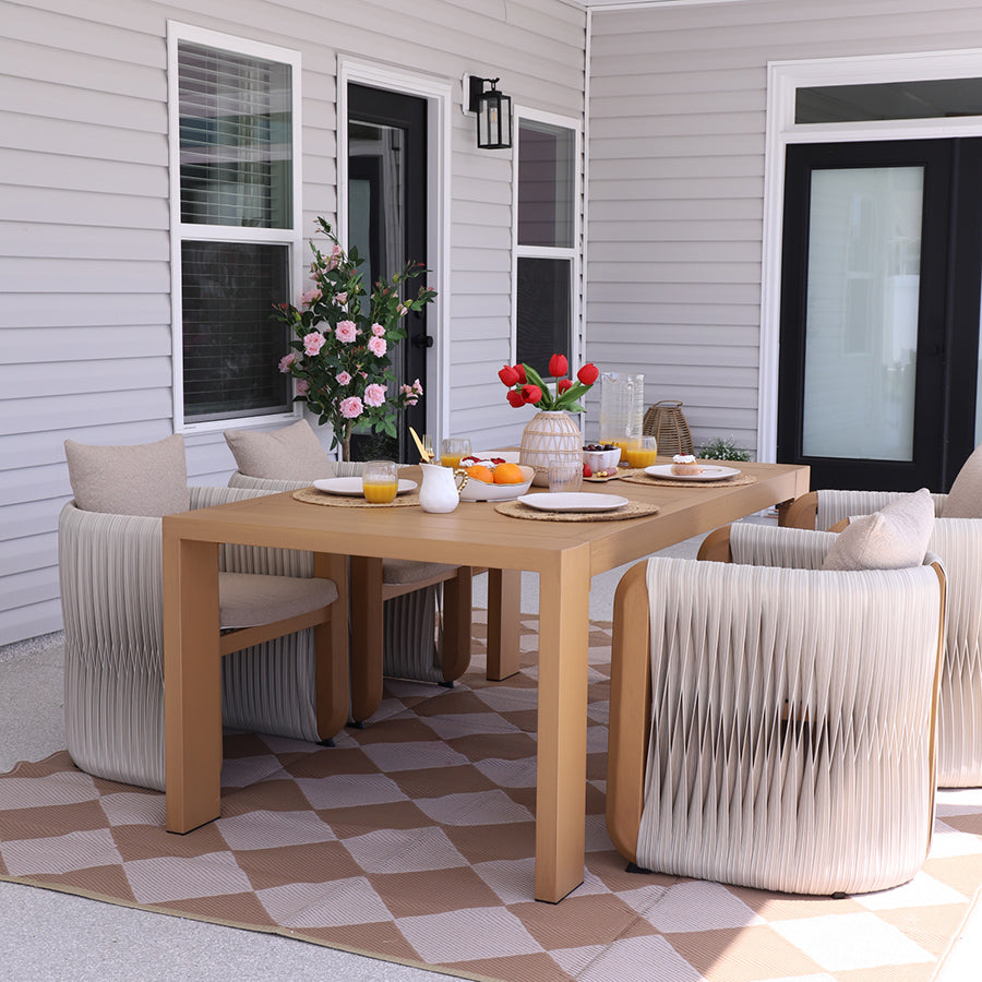 PURPLE LEAF Byron Outdoor Dining Set with Blended Olefin Cushion Aluminum Luxury Patio Furniture Dining Set All Weather Wicker Dining Sets for Backyard Deck, Teak