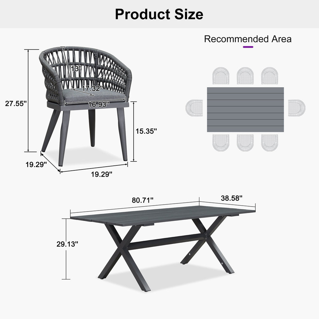 PURPLE LEAF Modern Outdoor Dining Table with 6/8/10 Seats, All-Weather Aluminum Table and Rattan Chairs with Cushions, Champagne