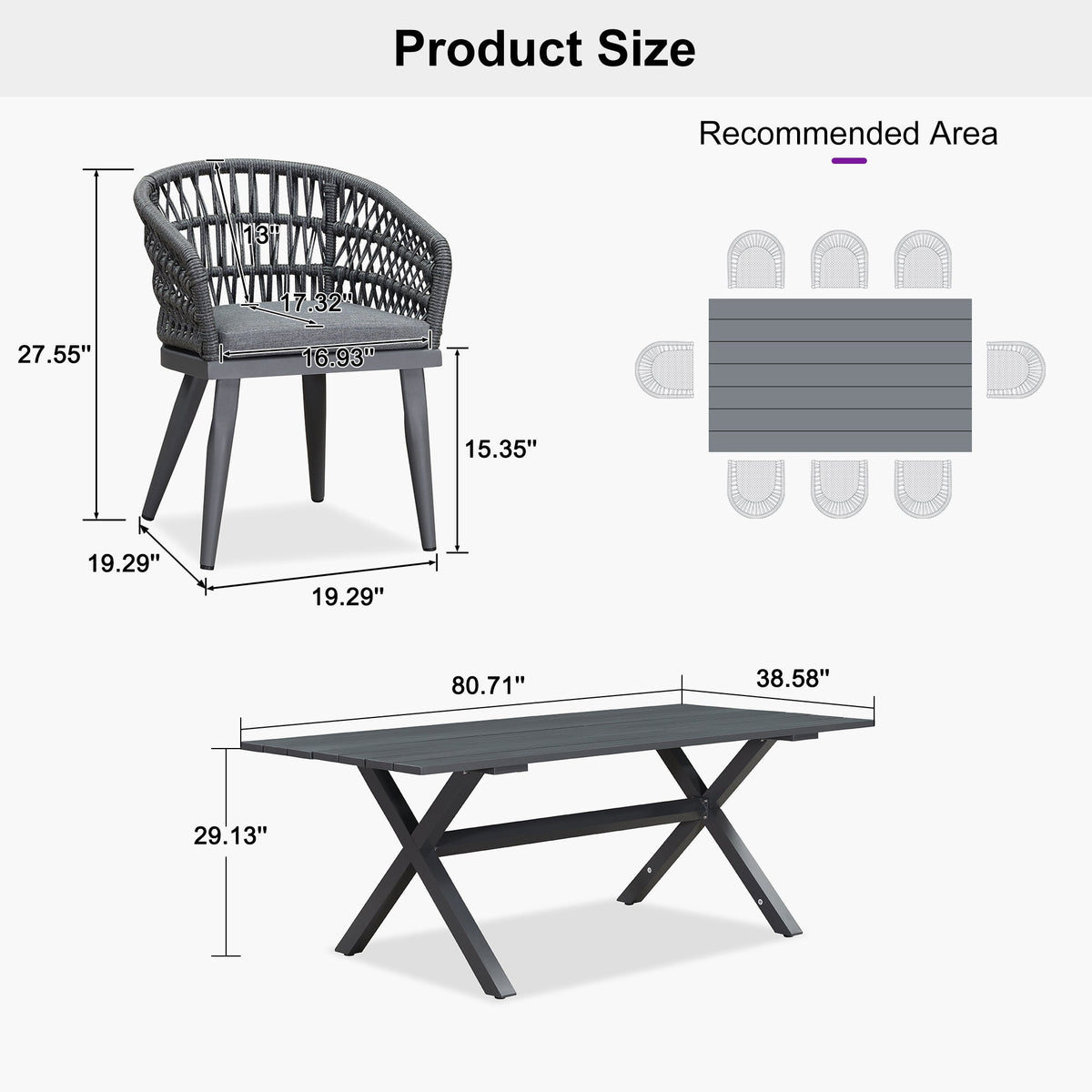 PURPLE LEAF Modern Outdoor Dining Table with 6/8/10 Seats, All-Weather Aluminum Table and Rattan Chairs with Cushions, Champagne