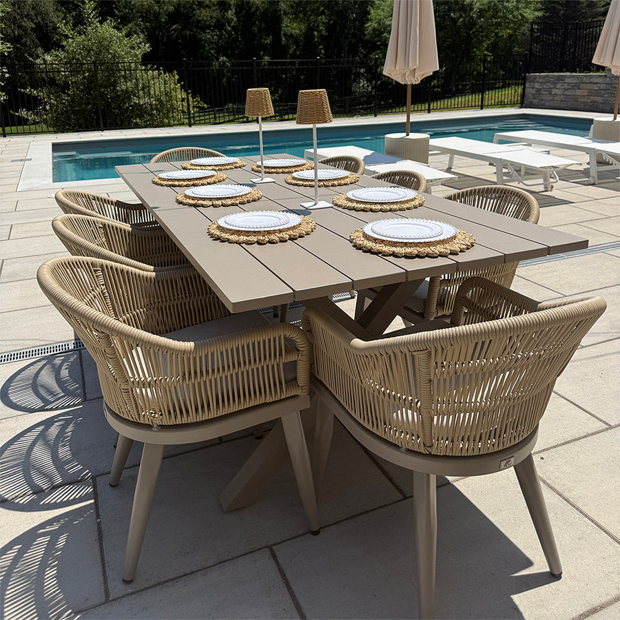 PURPLE LEAF 7/9/11 Pieces Outdoor Dining Set Aluminium Dining Table and Woven Rattan Chairs Dining Furniture Set with Cushions for Deck Patio Champagne