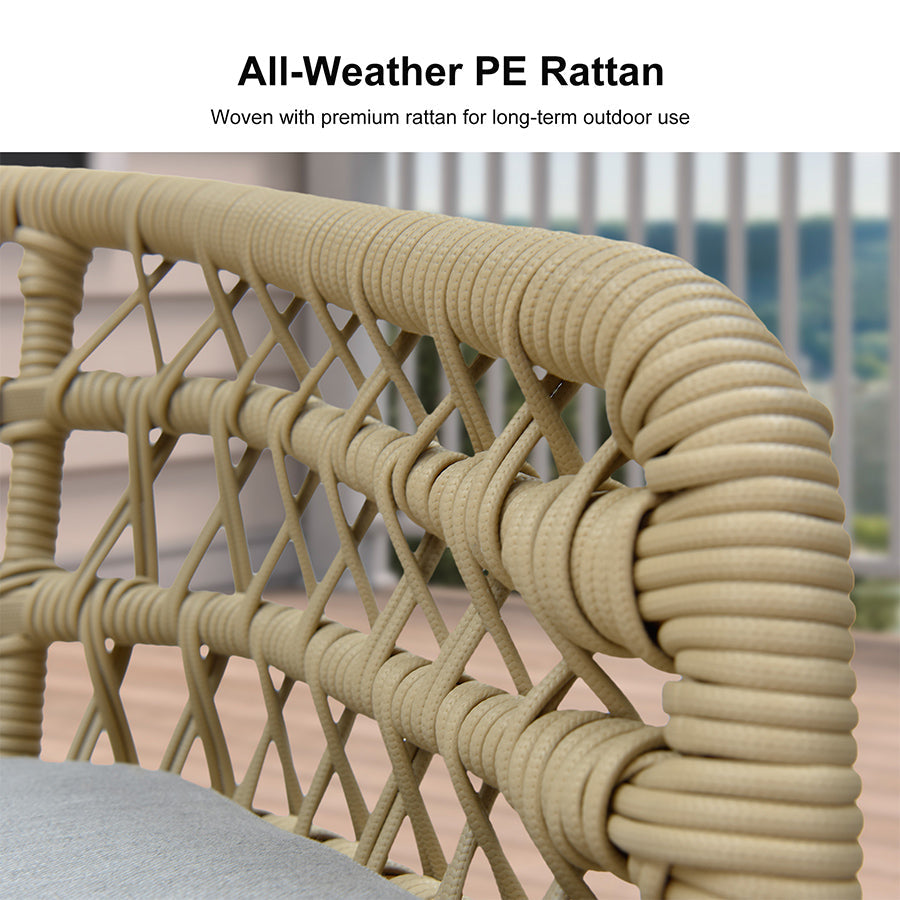 PURPLE LEAF Modern Outdoor Dining Table with 6/8/10 Seats, All-Weather Aluminum Table and Rattan Chairs with Cushions, Champagne