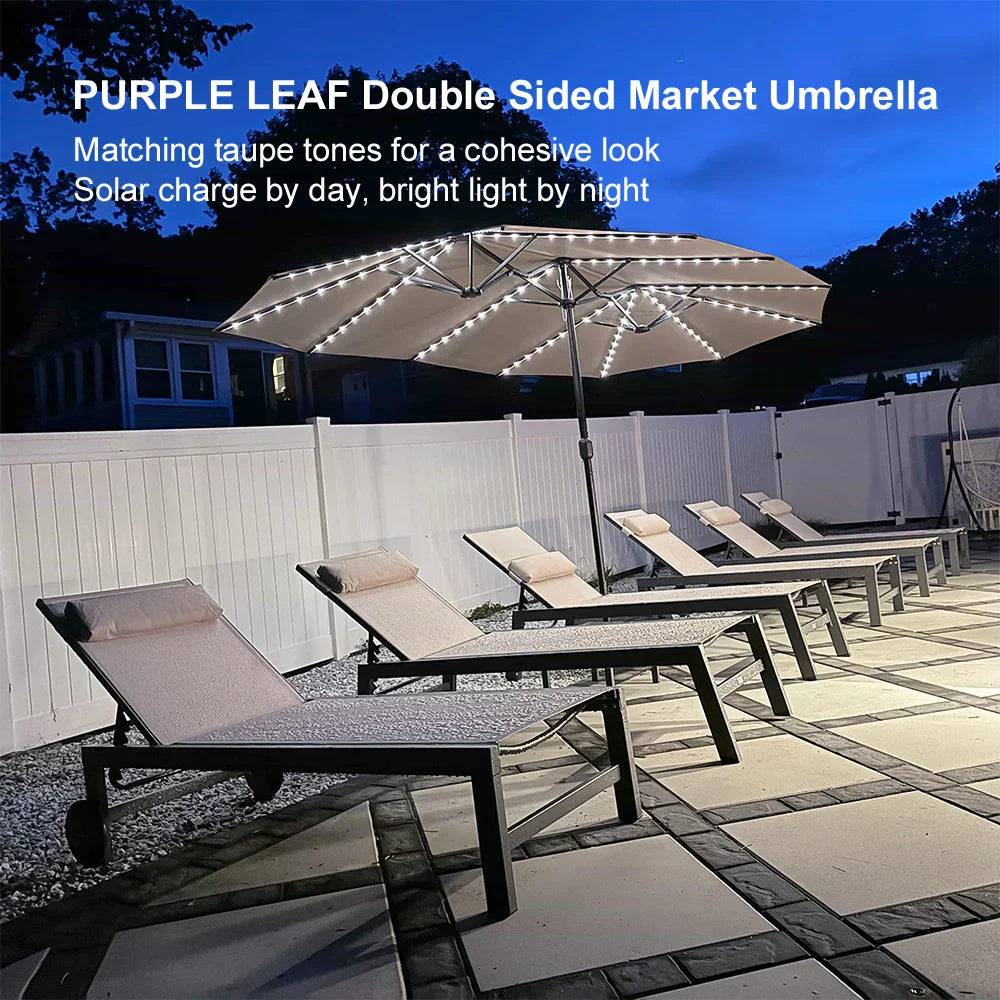 PURPLE LEAF Double Sided Patio Umbrella with Light Large Market Umbrellas with Base