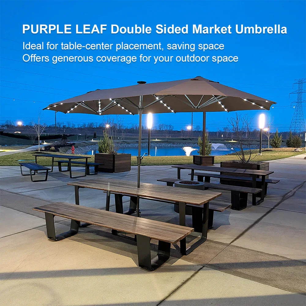 PURPLE LEAF Double Sided Patio Umbrella with Light Large Market Umbrellas with Base