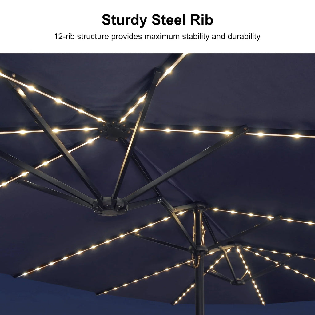 PURPLE LEAF Double Sided Patio Umbrella with Light Large Market Umbrellas with Base