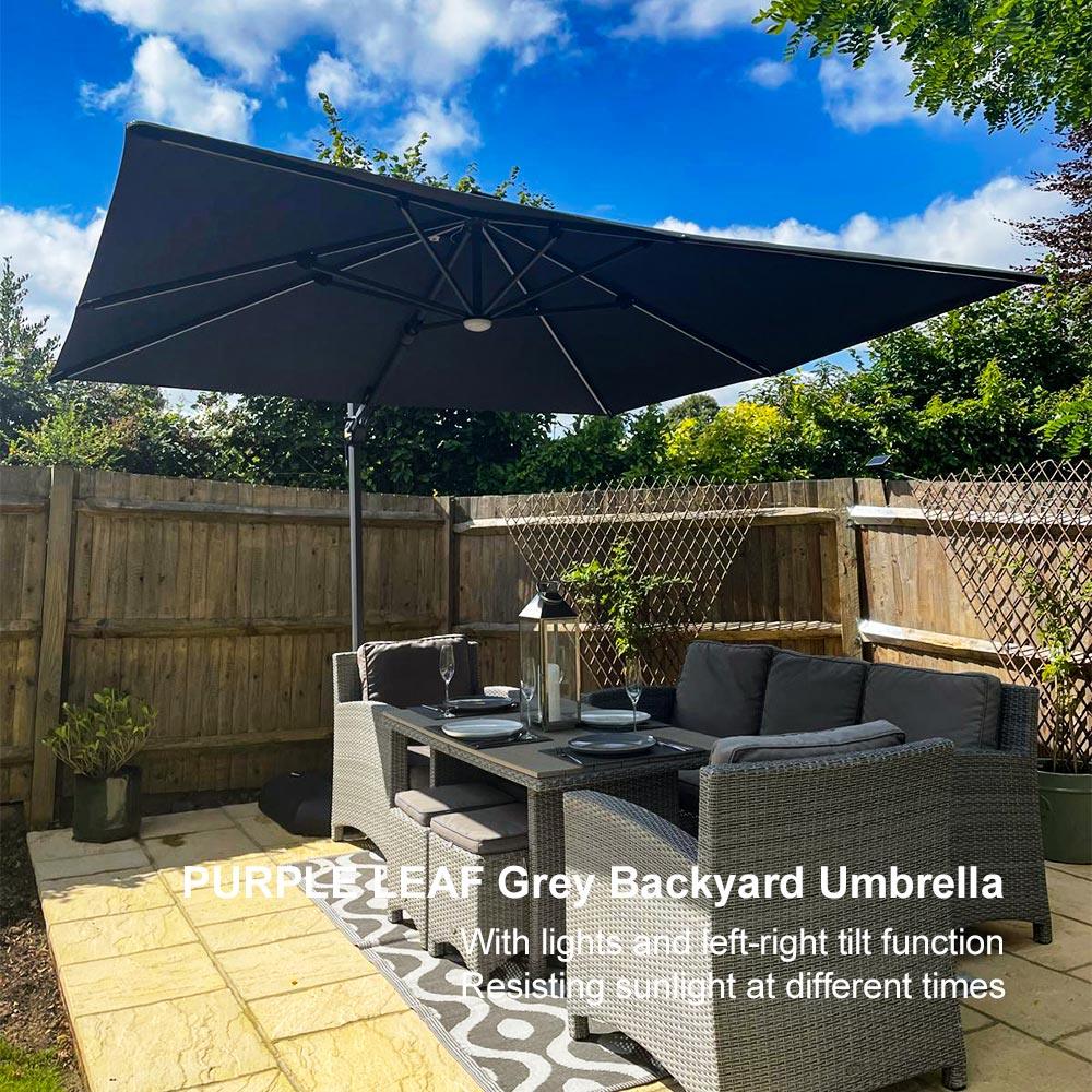 PURPLE LEAF – Parasol de terrasse déporté 10ft avec éclairage LED, rotation 360° et inclinaison